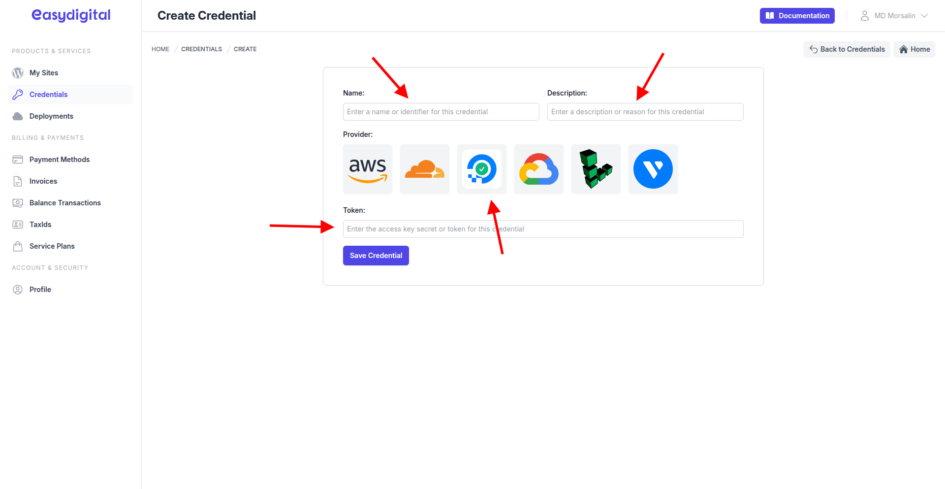 DigitalOcean Credential Create
