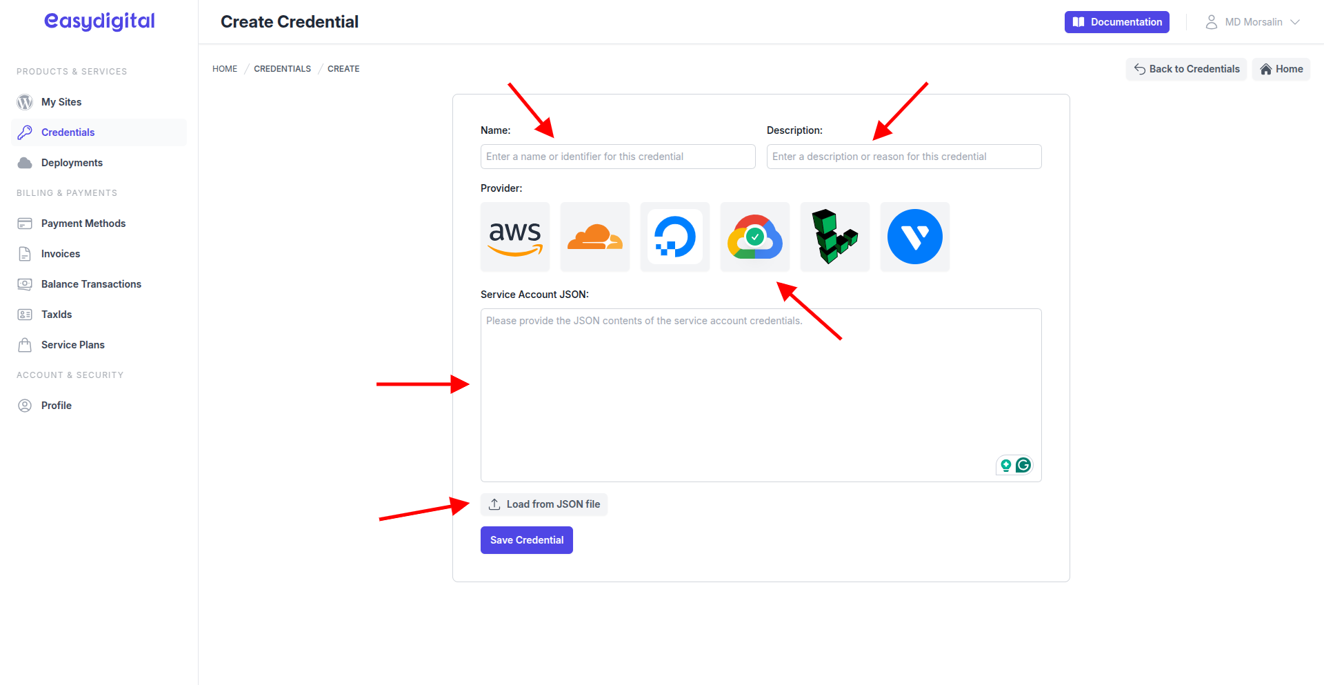 Google Cloud Credential Create