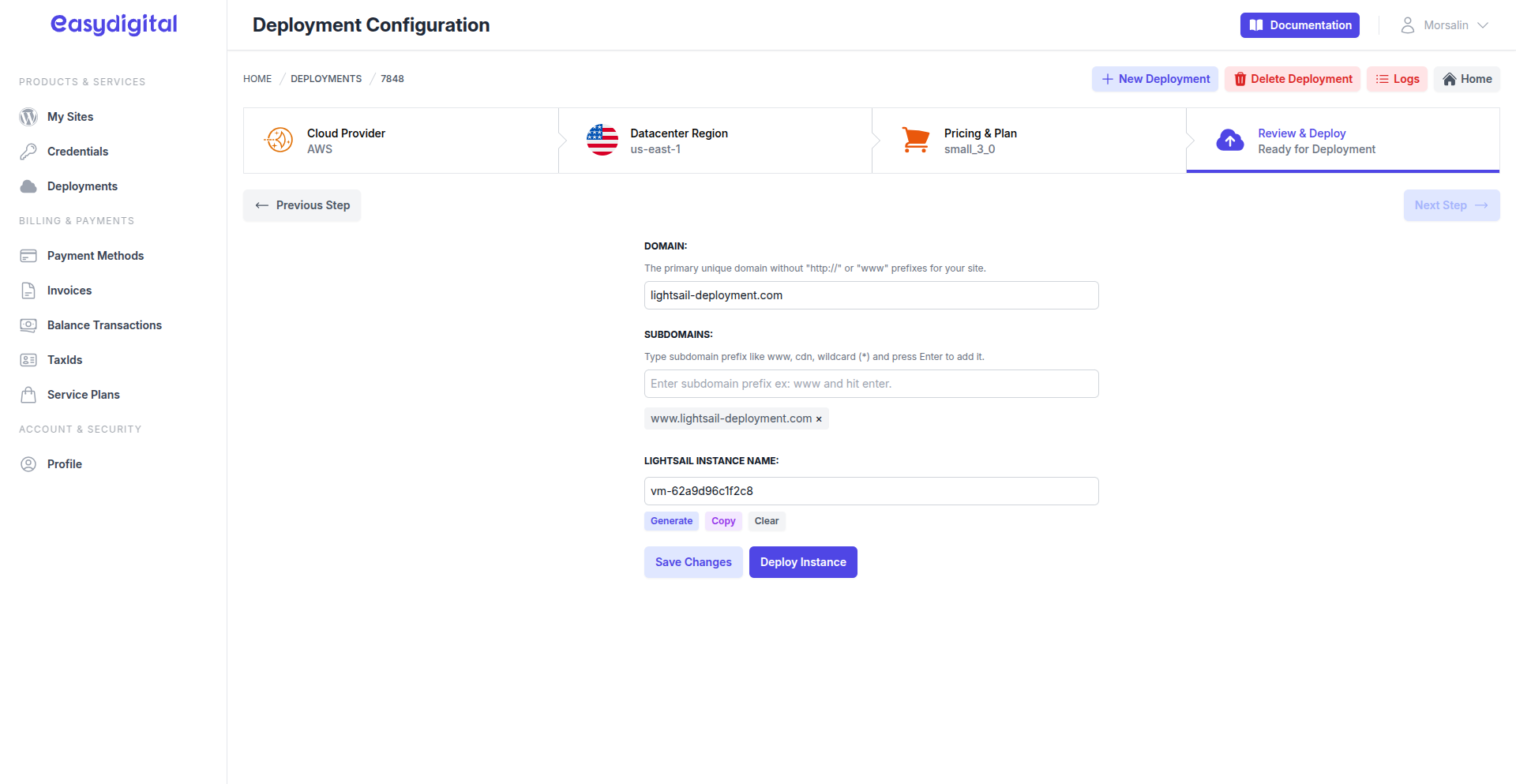 Deploy Instance Deploy Instance