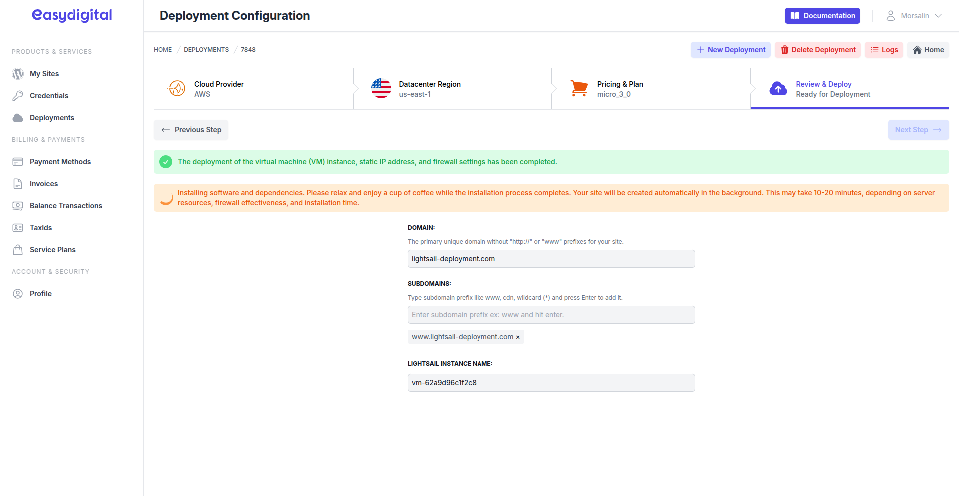 Instance Deployed Instance Deployed