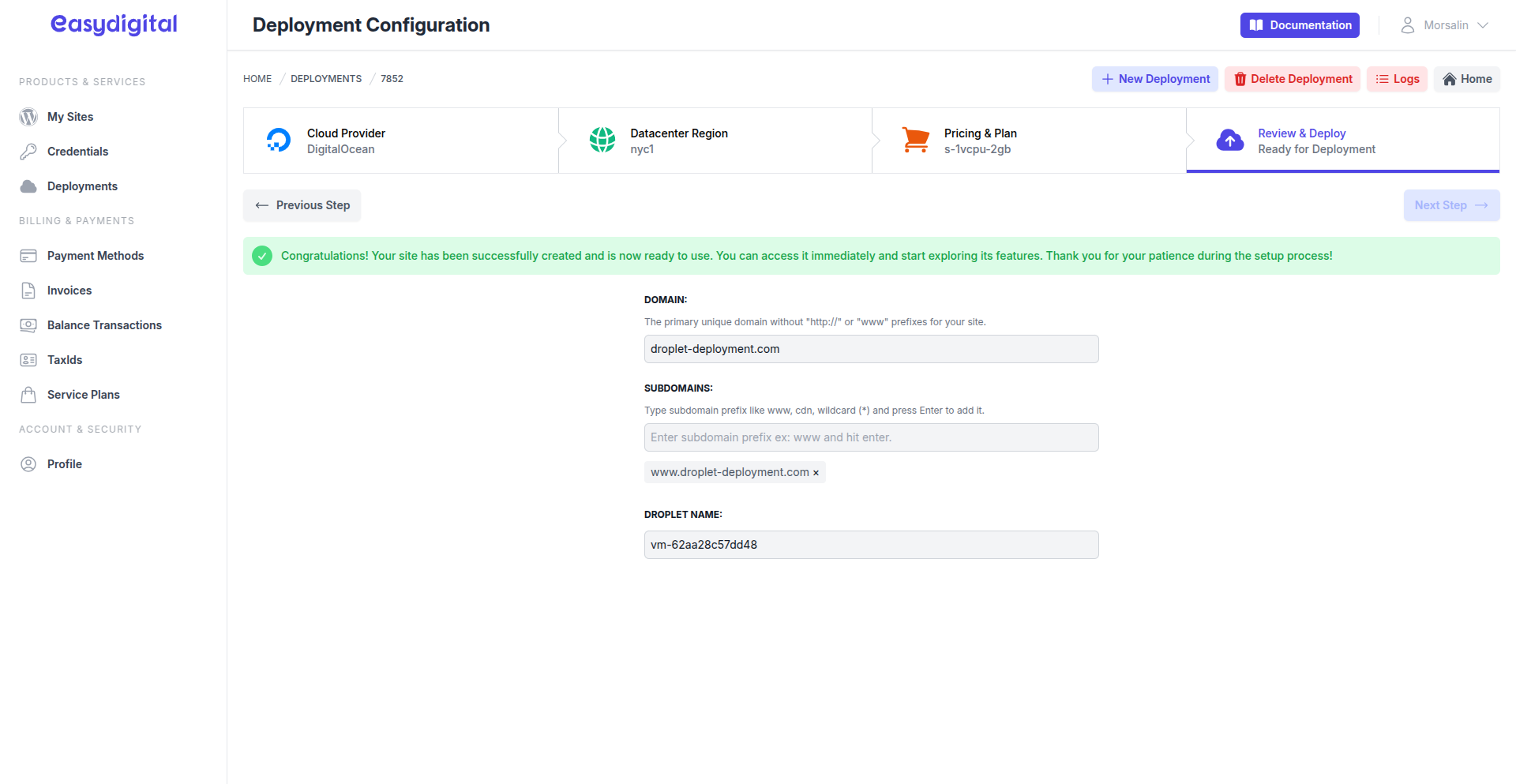 Droplet Instance Connected Droplet Instance Connected