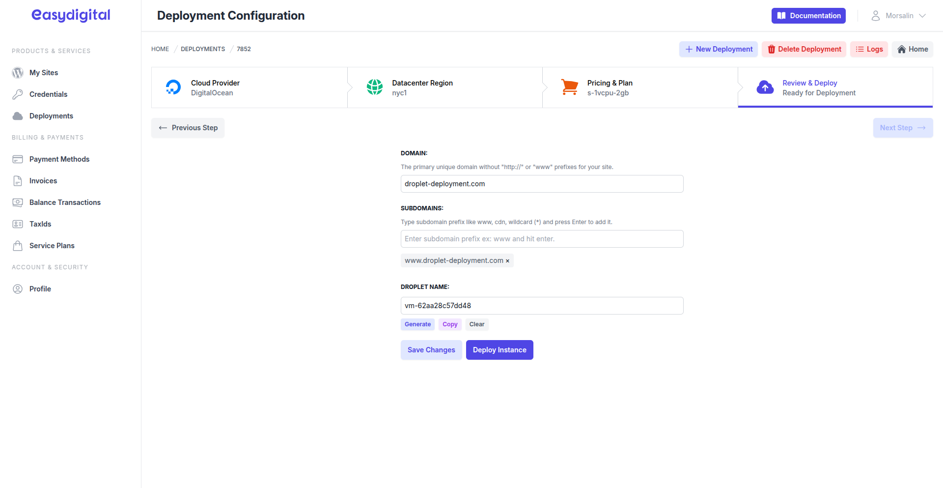 Deploy Droplet Instance Deploy Droplet Instance