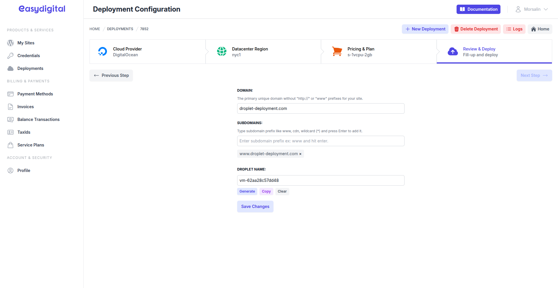 Droplet Deployment Config Droplet Deployment Config
