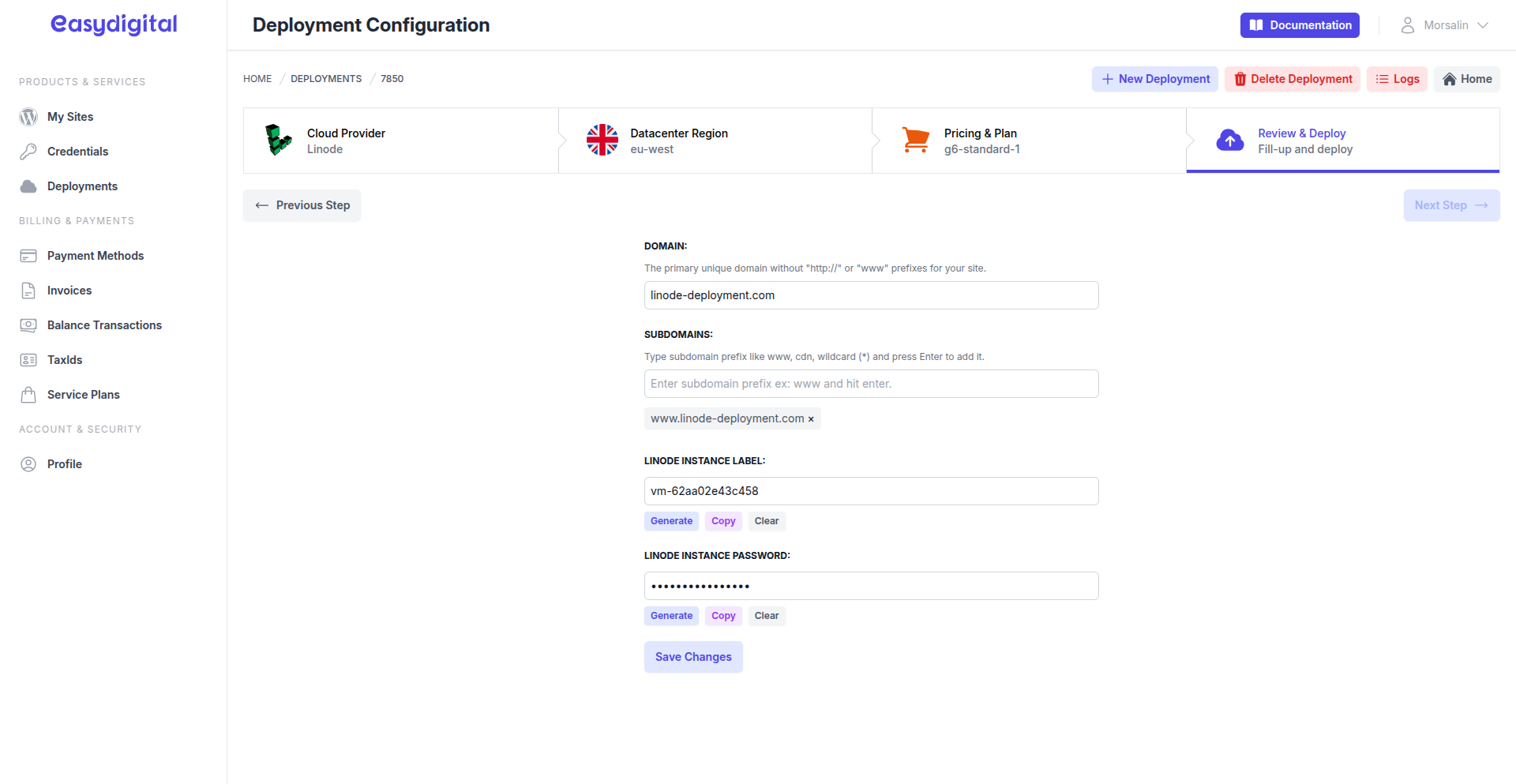 Linode Deployment Info