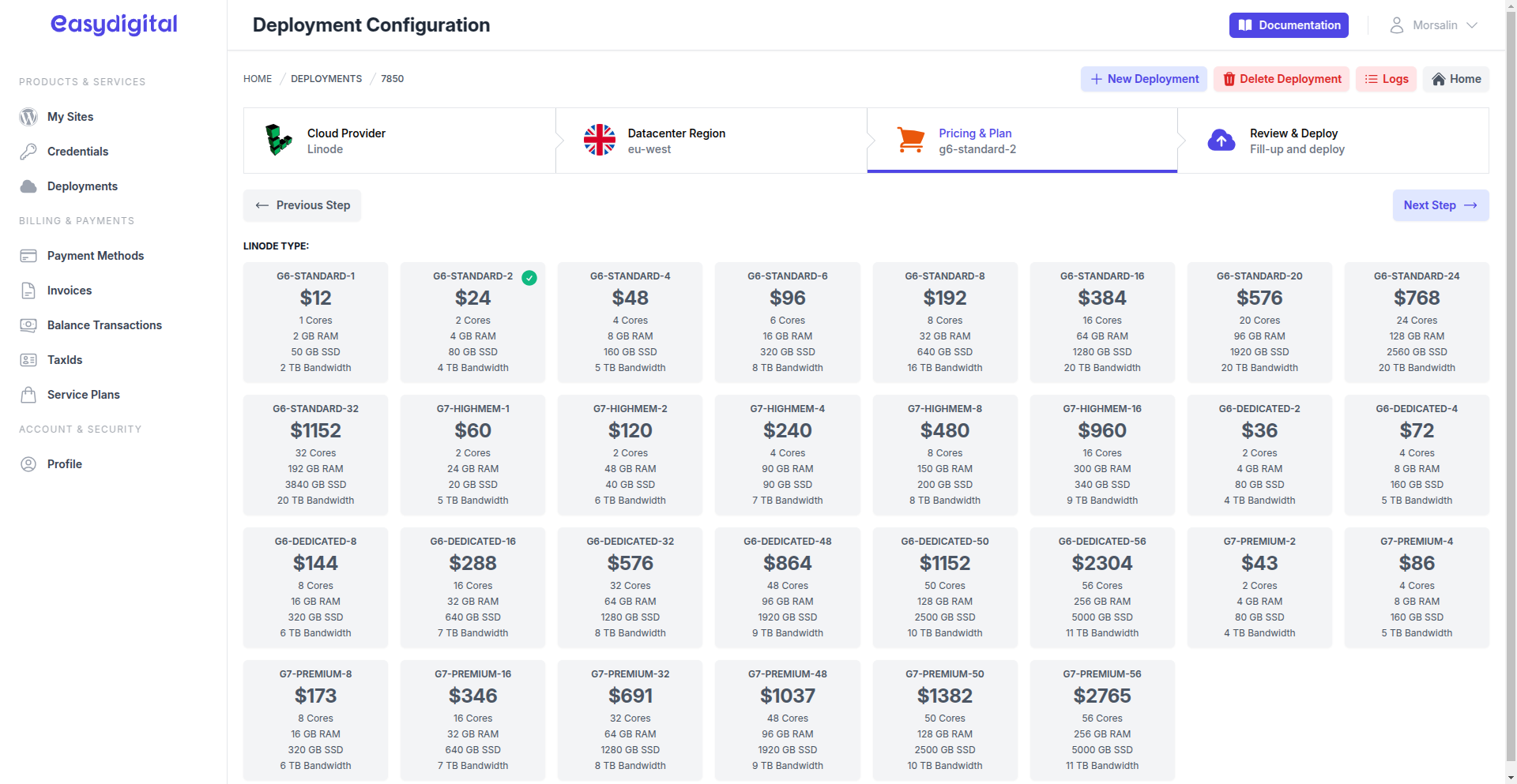 Linode Type Selection
