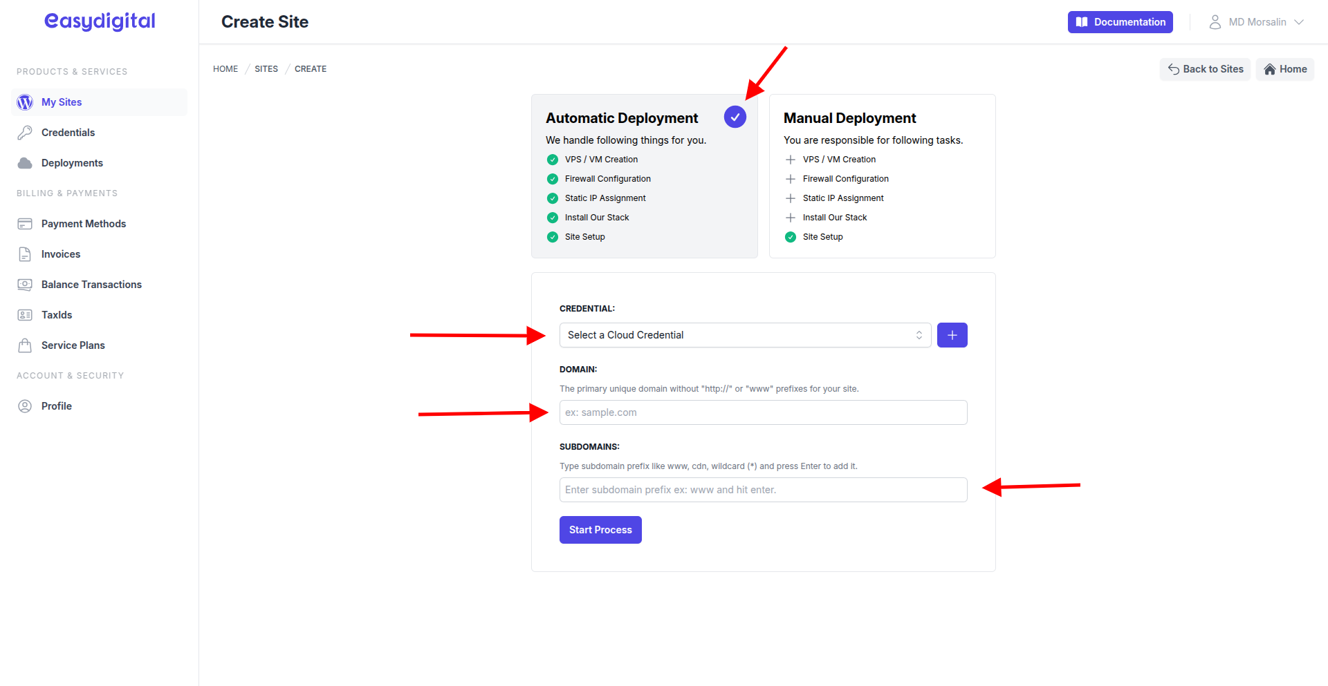 Site Creation in Auto Mode Site Creation in Auto Mode
