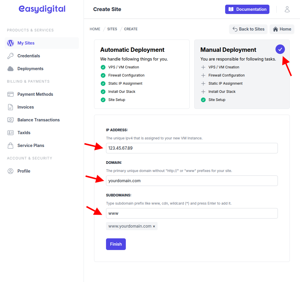 Site Creation in Manual Mode